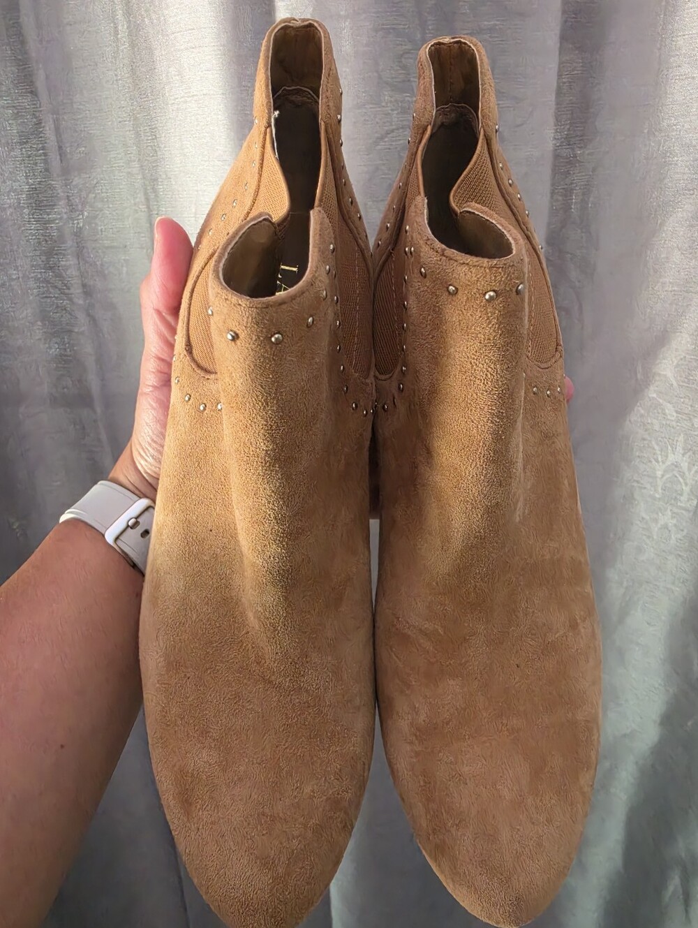 Ralph Lauren Tan Suede Studded Chelsea Booties
